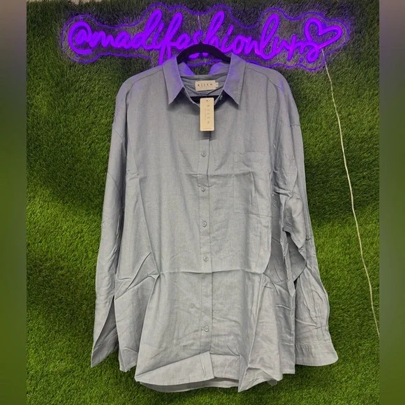 Risen Steel Blue oversized linen and viscose shirts - Picture 1 of 5